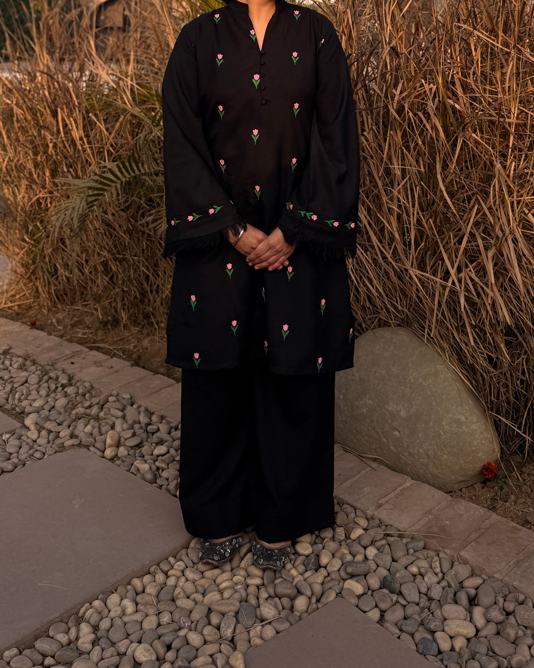 Black Pashmina Blend Kurta Trouser