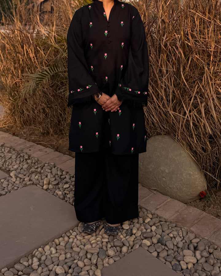 Black Pashmina Blend Kurta Trouser