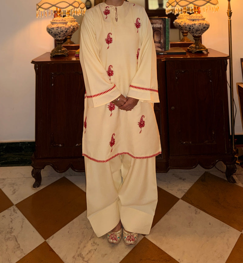 Ivory Pashmina Blend Kurta With Farshi Salwar