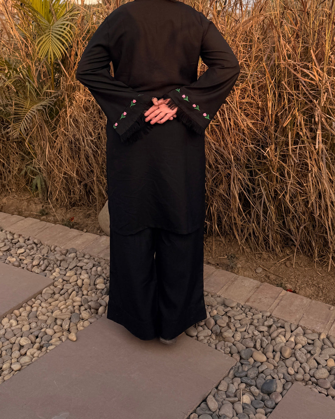 Black Pashmina Blend Kurta Trouser