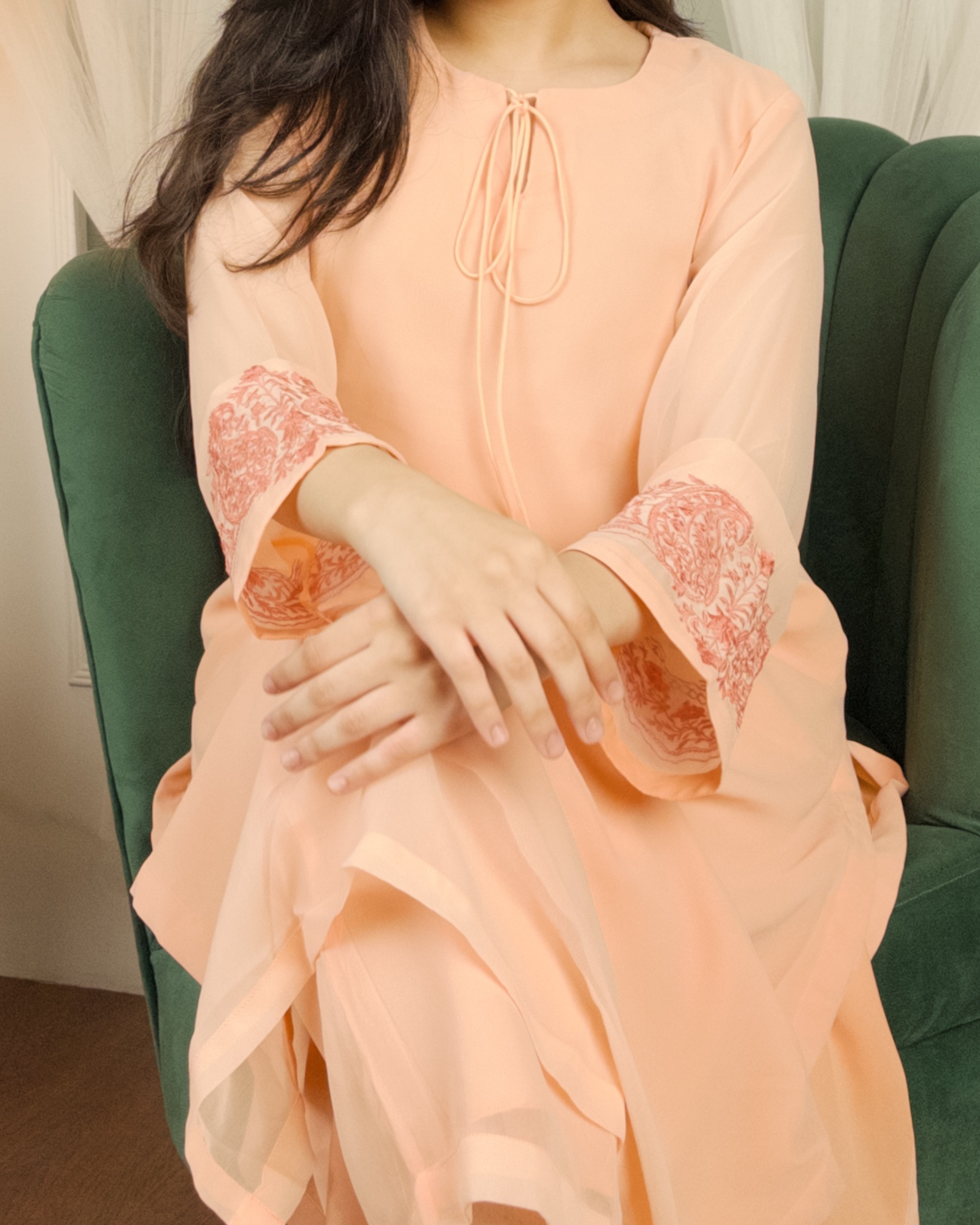Poise – Peach Relaxed-Fit Long Kurta Set