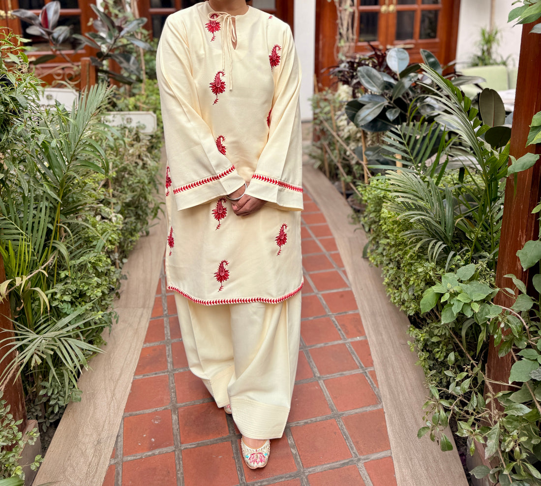 Ivory Pashmina Blend Kurta With Farshi Salwar