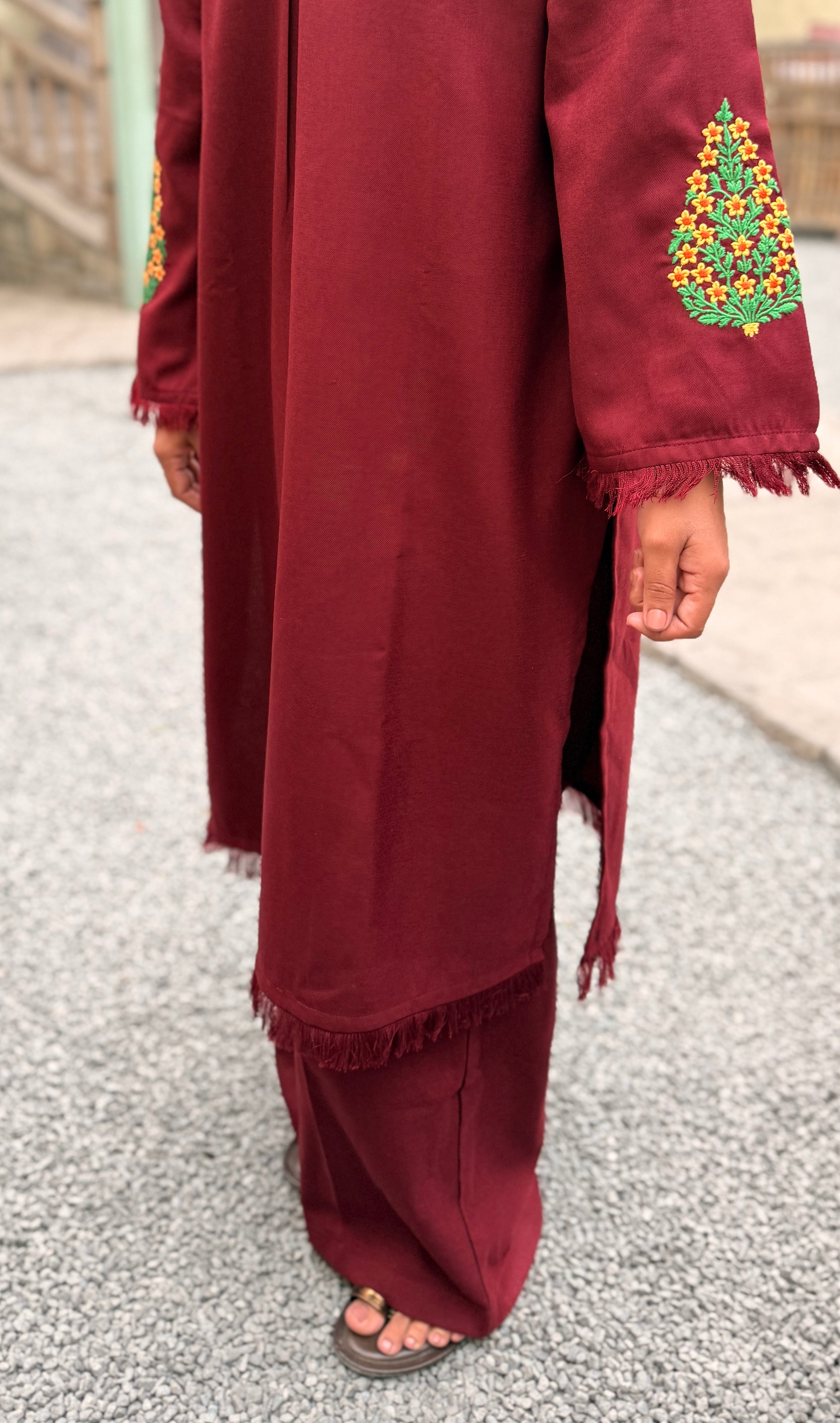 Deep Maroon Pashmina Blend Kurta With Wide Trouser
