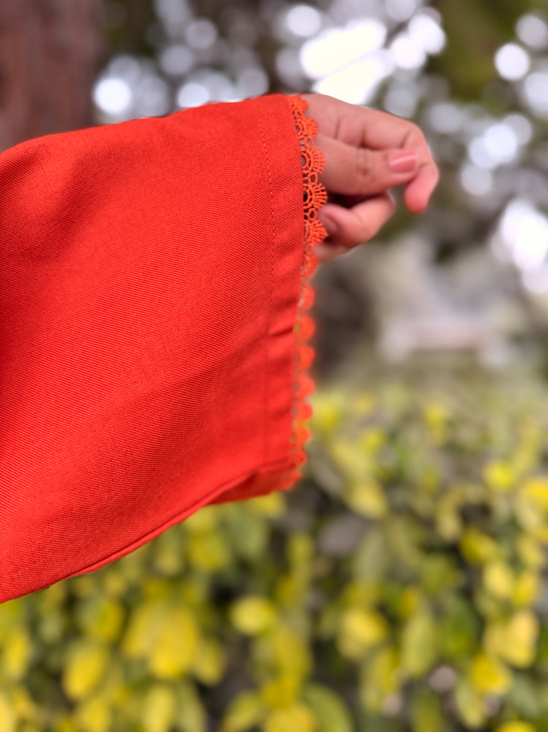 Rust Orange Pashmina-Blend  Kurta With Wide Trousers