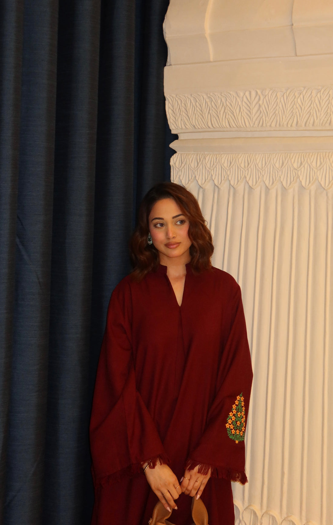 Deep Maroon Pashmina Blend Kurta With Wide Trouser