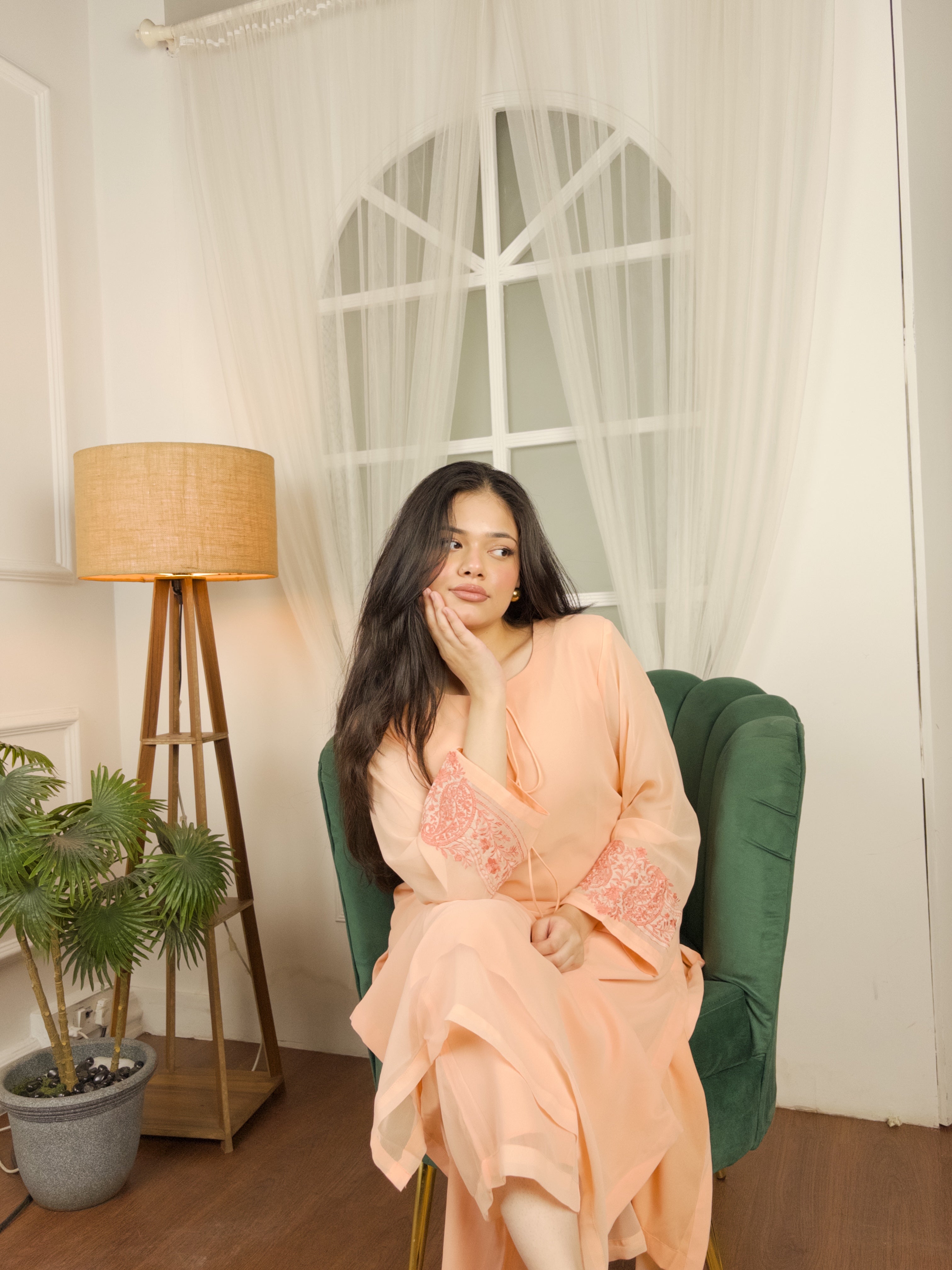 Poise – Peach Relaxed-Fit Long Kurta Set