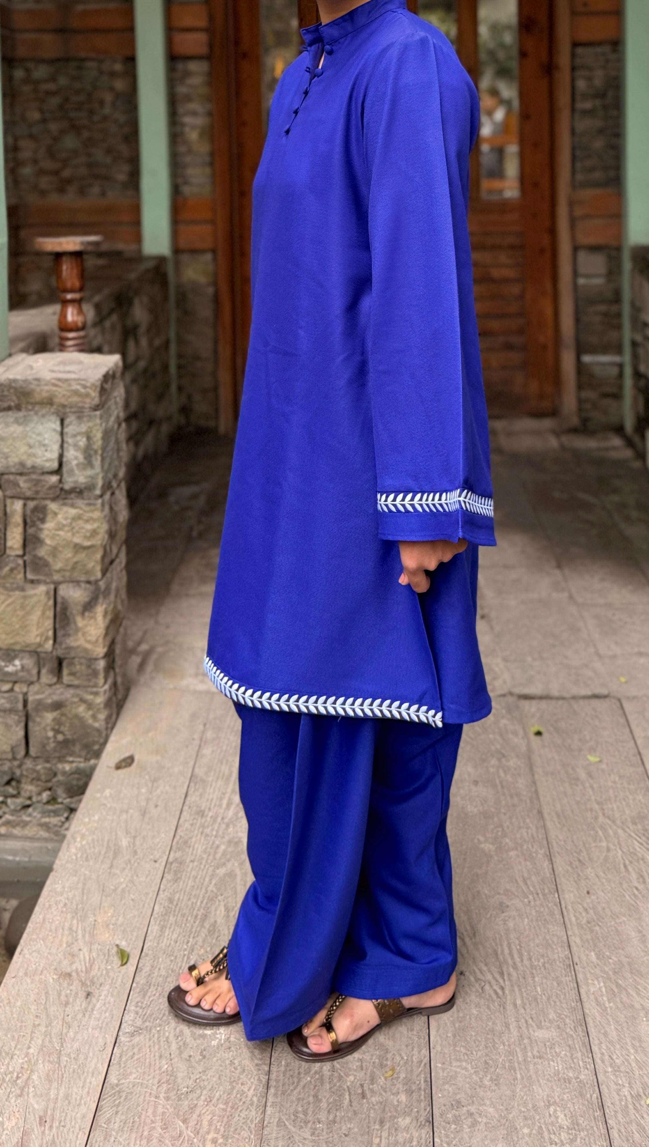 Royal Blue Pashmina Blend Kurta With Farshi Salwar