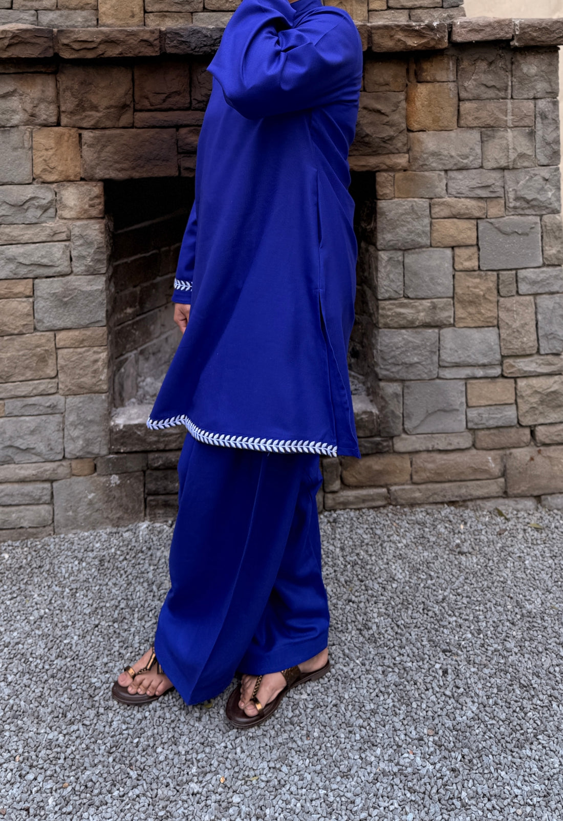 Royal Blue Pashmina Blend Kurta With Farshi Salwar