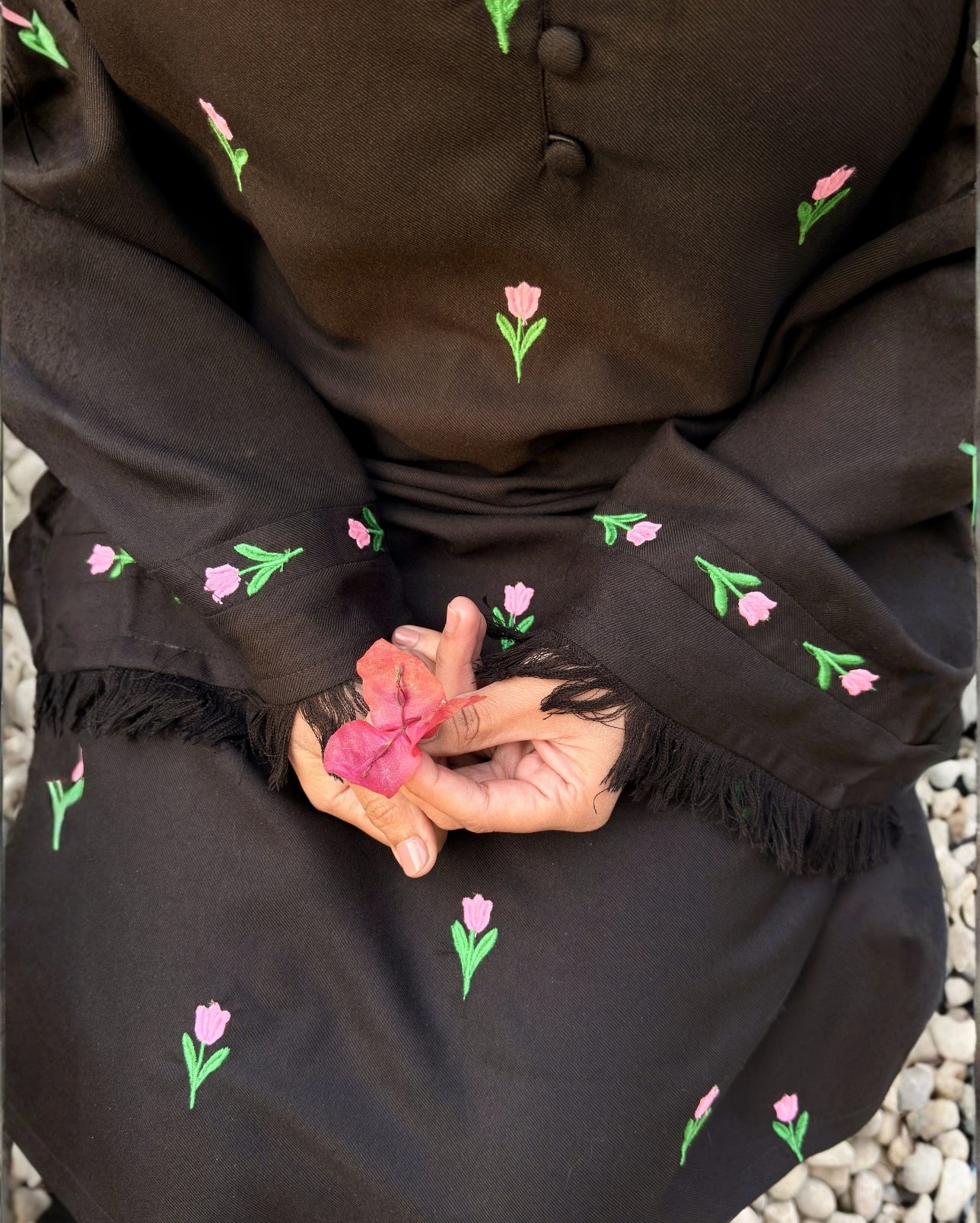 Black Pashmina Blend Kurta Trouser