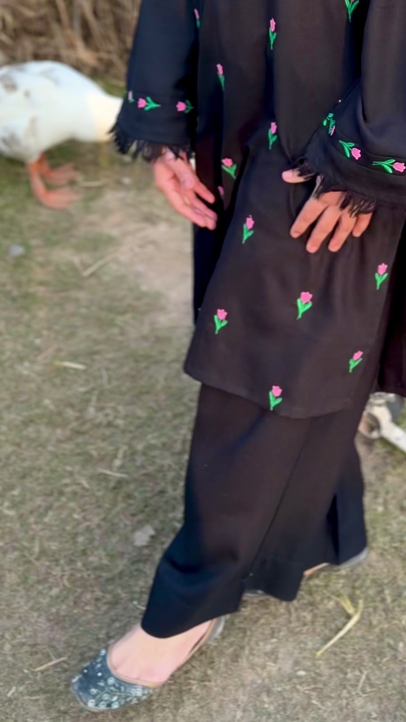 Black Pashmina Blend Kurta Trouser